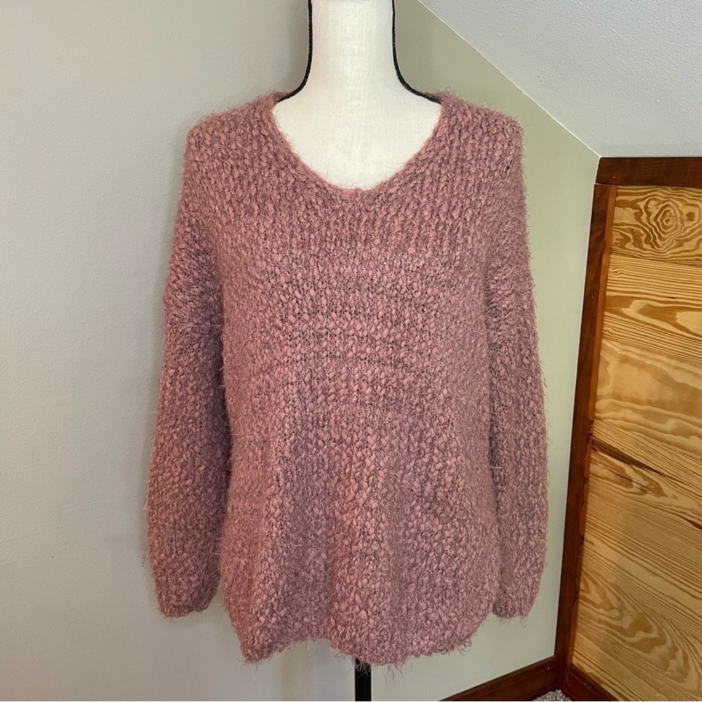 Altar’d State Mauve Pink Oversized Fuzzy Knit Sweater Medium Large